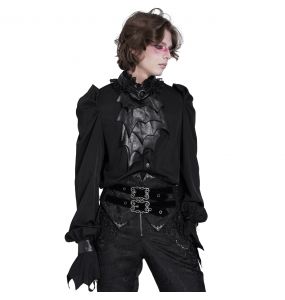 Chemise Gothique 'Bat Tie' en Mousseline Noire