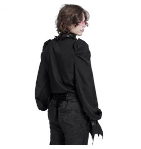 Chemise Gothique 'Bat Tie' en Mousseline Noire