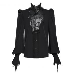 Chemise Gothique 'Bat Tie' en Mousseline Noire