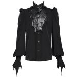 Chemise Gothique 'Bat Tie' en Mousseline Noire
