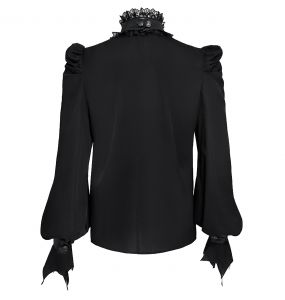 Chemise Gothique 'Bat Tie' en Mousseline Noire