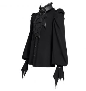 Chemise Gothique 'Bat Tie' en Mousseline Noire
