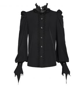 Chemise Gothique 'Bat Tie' en Mousseline Noire
