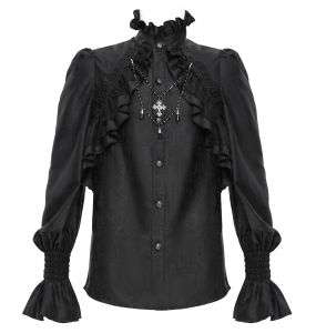Chemise Victorienne 'Hemlock' en Jacquard Noir