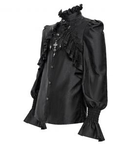 Chemise Victorienne 'Hemlock' en Jacquard Noir