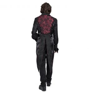 Black and Pink Jacquard 'Payne' Swallowtail Vest