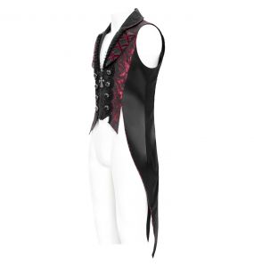 Black and Pink Jacquard 'Payne' Swallowtail Vest
