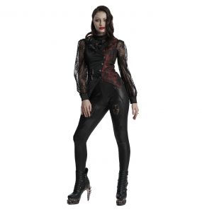 Gilet Asymétrique 'Dark Night Goth' Noir et Rouge pour Femmes