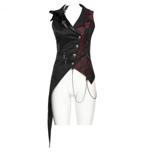 Gilet Asymétrique 'Dark Night Goth' Noir et Rouge pour Femmes