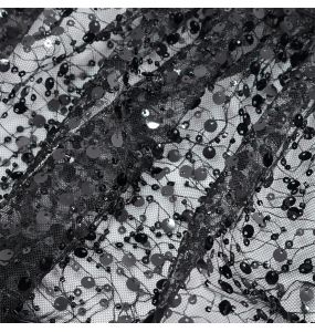 Cape Courte 'Helchen' en Plumes et Paillettes Noires