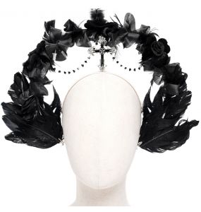 Black Feathers and Flowers 'Guinevere' Headband