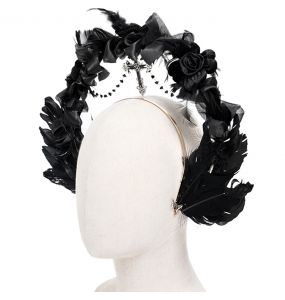 Black Feathers and Flowers 'Guinevere' Headband