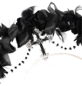 Black Feathers and Flowers 'Guinevere' Headband