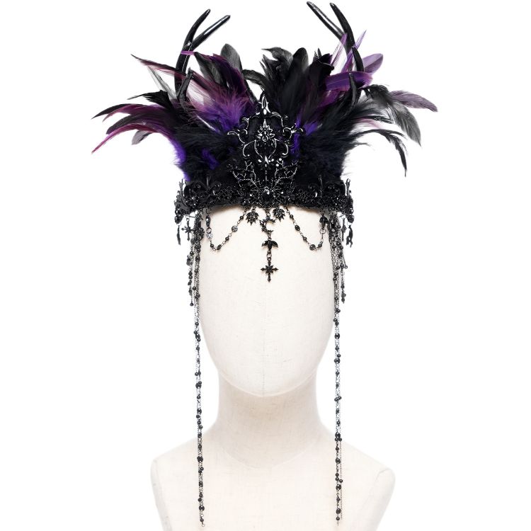 Couronne 'Guenièvre' en Plumes Noires et Violettes