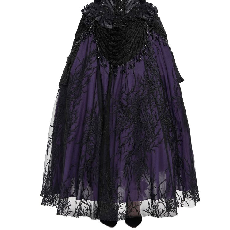 Longue Jupe 'Guinevere' en Velours Noir et Mauve