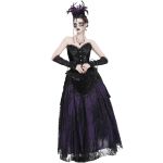 Longue Jupe 'Guinevere' en Velours Noir et Mauve
