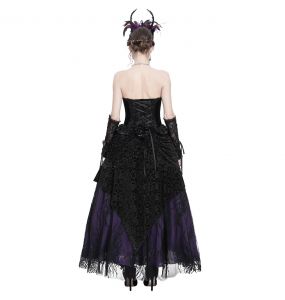 Longue Jupe 'Guinevere' en Velours Noir et Mauve