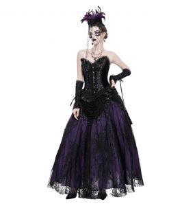 Longue Jupe 'Guinevere' en Velours Noir et Mauve