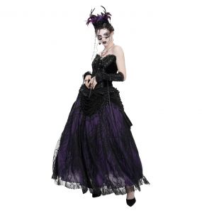 Longue Jupe 'Guinevere' en Velours Noir et Mauve