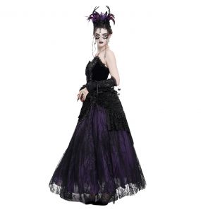 Longue Jupe 'Guinevere' en Velours Noir et Mauve