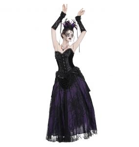 Longue Jupe 'Guinevere' en Velours Noir et Mauve