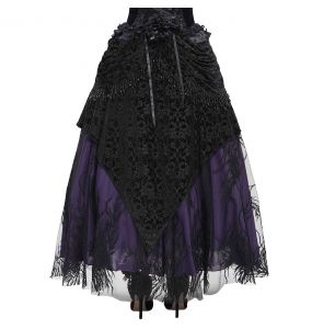 Longue Jupe 'Guinevere' en Velours Noir et Mauve