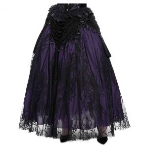 Longue Jupe 'Guinevere' en Velours Noir et Mauve