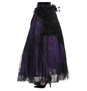 Longue Jupe 'Guinevere' en Velours Noir et Mauve