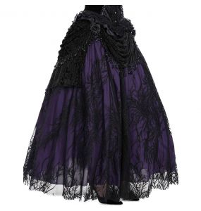Longue Jupe 'Guinevere' en Velours Noir et Mauve