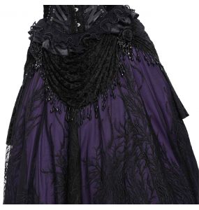 Longue Jupe 'Guinevere' en Velours Noir et Mauve