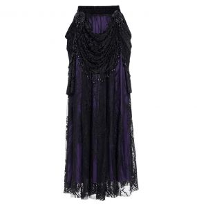 Longue Jupe 'Guinevere' en Velours Noir et Mauve
