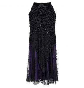 Longue Jupe 'Guinevere' en Velours Noir et Mauve