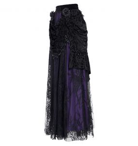 Longue Jupe 'Guinevere' en Velours Noir et Mauve
