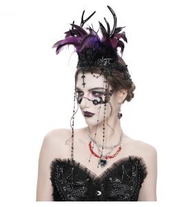 Couronne 'Guenièvre' en Plumes Noires et Violettes
