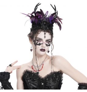 Couronne 'Guenièvre' en Plumes Noires et Violettes