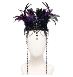 Couronne 'Guenièvre' en Plumes Noires et Violettes