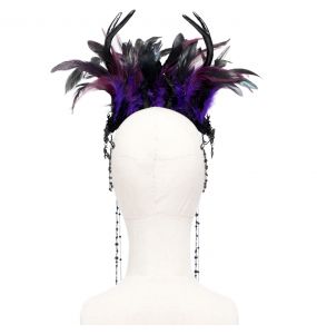 Couronne 'Guenièvre' en Plumes Noires et Violettes