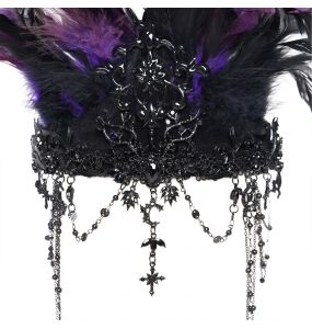 Couronne 'Guenièvre' en Plumes Noires et Violettes