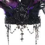 Couronne 'Guenièvre' en Plumes Noires et Violettes