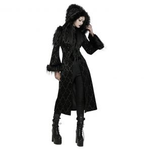 Manteau Gothique 'Leane' en Jacquard Noir