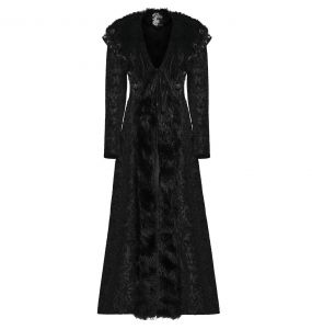 Long Manteau d'Hiver 'Baronne' en Jacquard Noir