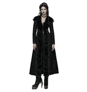 Long Manteau d'Hiver 'Baronne' en Jacquard Noir