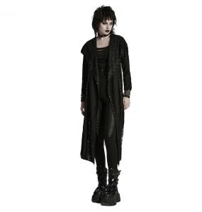 Manteau Asymétrique 'Gothic Decadent' en Maille Noire