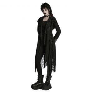 Manteau Asymétrique 'Gothic Decadent' en Maille Noire