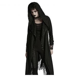 Manteau Asymétrique 'Gothic Decadent' en Maille Noire