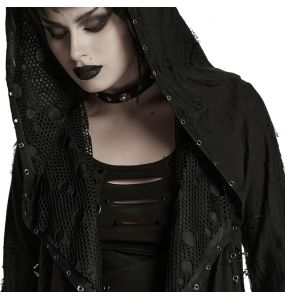 Manteau Asymétrique 'Gothic Decadent' en Maille Noire