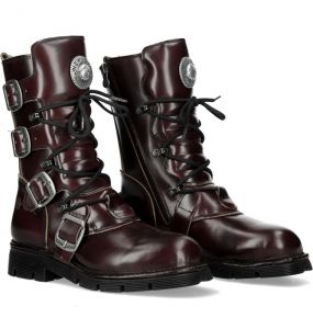 Bottes New Rock Comfort Light en Cuir Bordeaux