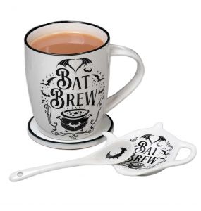 Porcelain 'Bat Brew' Mug and Spoon Set
