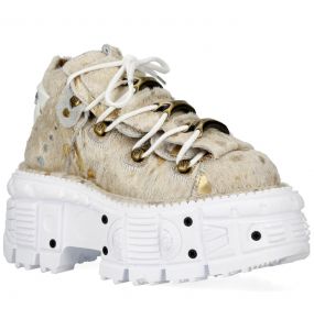 Golden and White New Rock Metallic Shoes