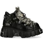 Gray Fur and Black Leather New Rock Metallic Shoes
